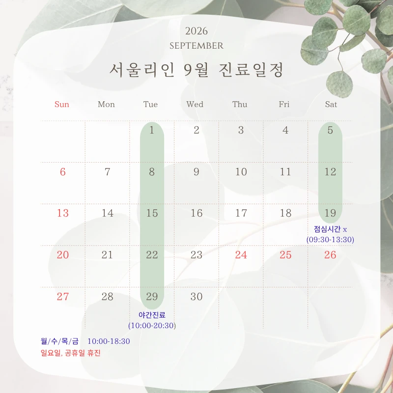 서울리인 2026년 9월 진료일정