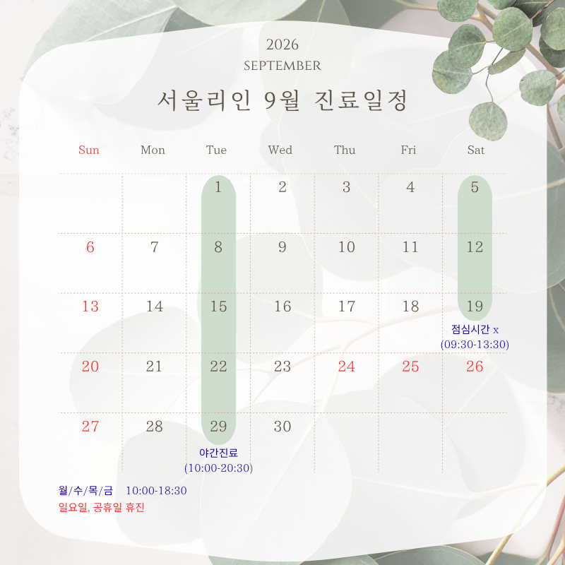 서울리인교정치과 9월 진료일정